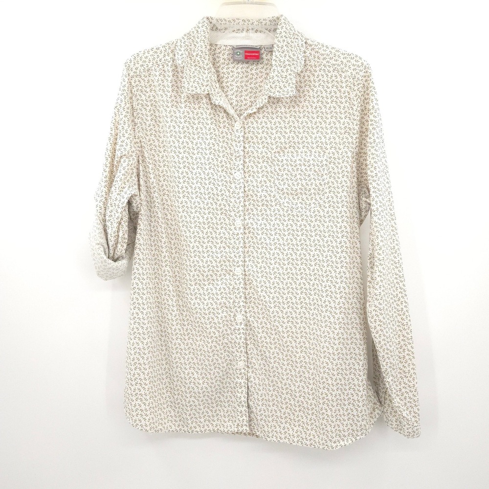 Craghoppers NosiLife Shirt Womens 12 XL White Olive Leaf Insect Shield Hiking